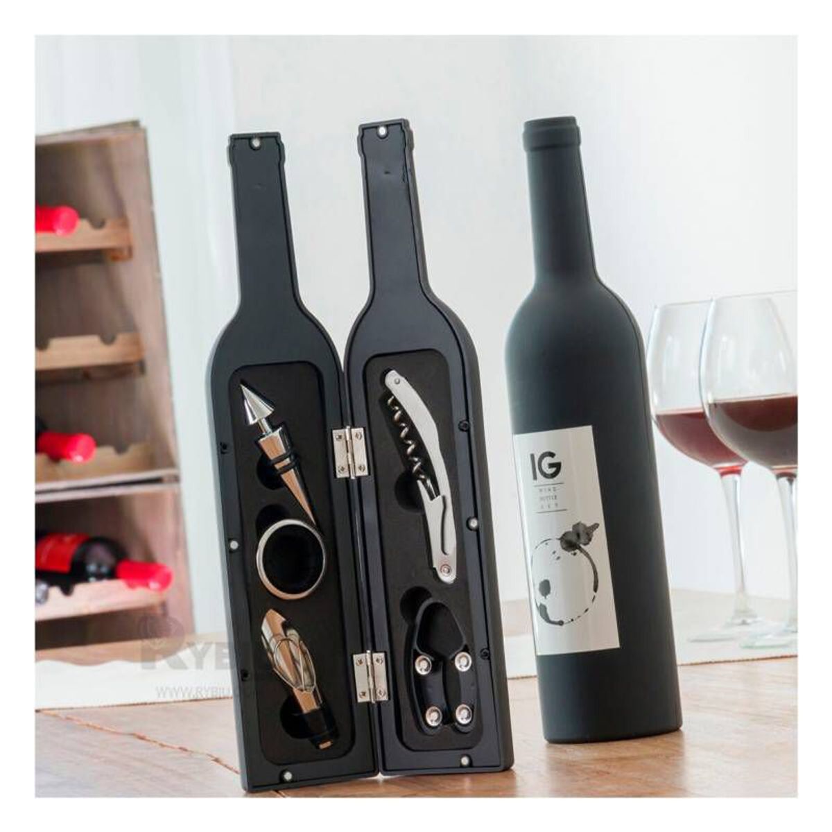 GENERICO - SET DE ACCESORIOS PARA VINO 5 EN 1 ESTUCHE BOTELLA