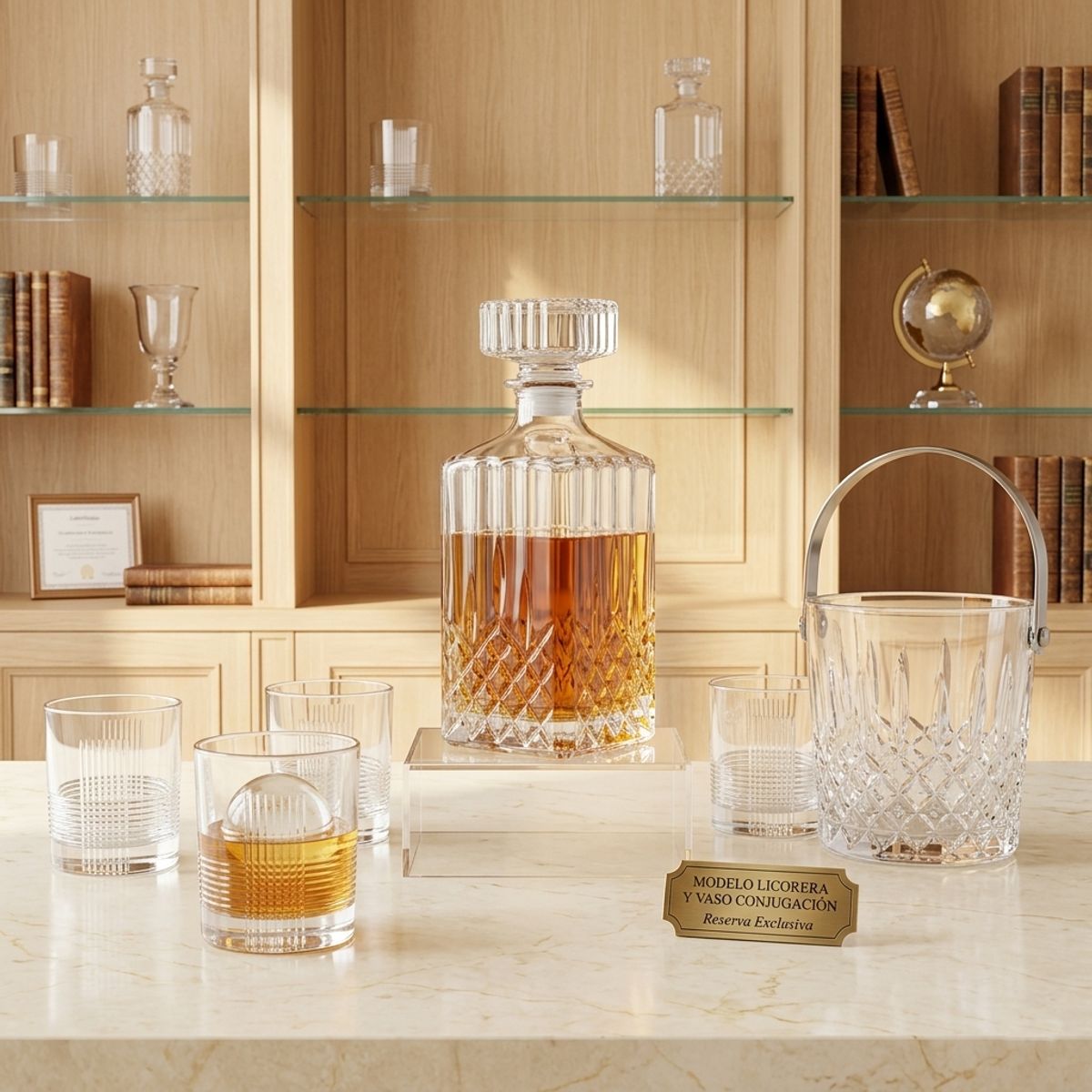 GENERICO - Jgo 8pc Hielera, Cubo Vasos, Whiskera, Cadamada, Jerez, Brandy, Escoces. 970 ml