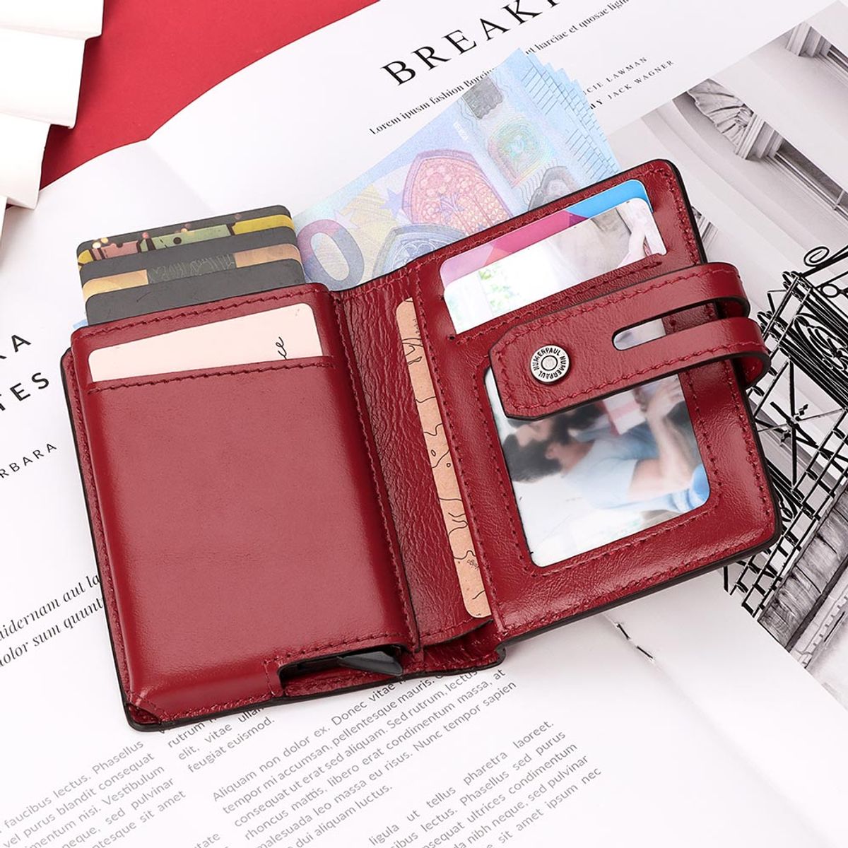 GENERICO - Billetera J-Kavis de Cuero Vacuno con botón eyector y monedero BP982