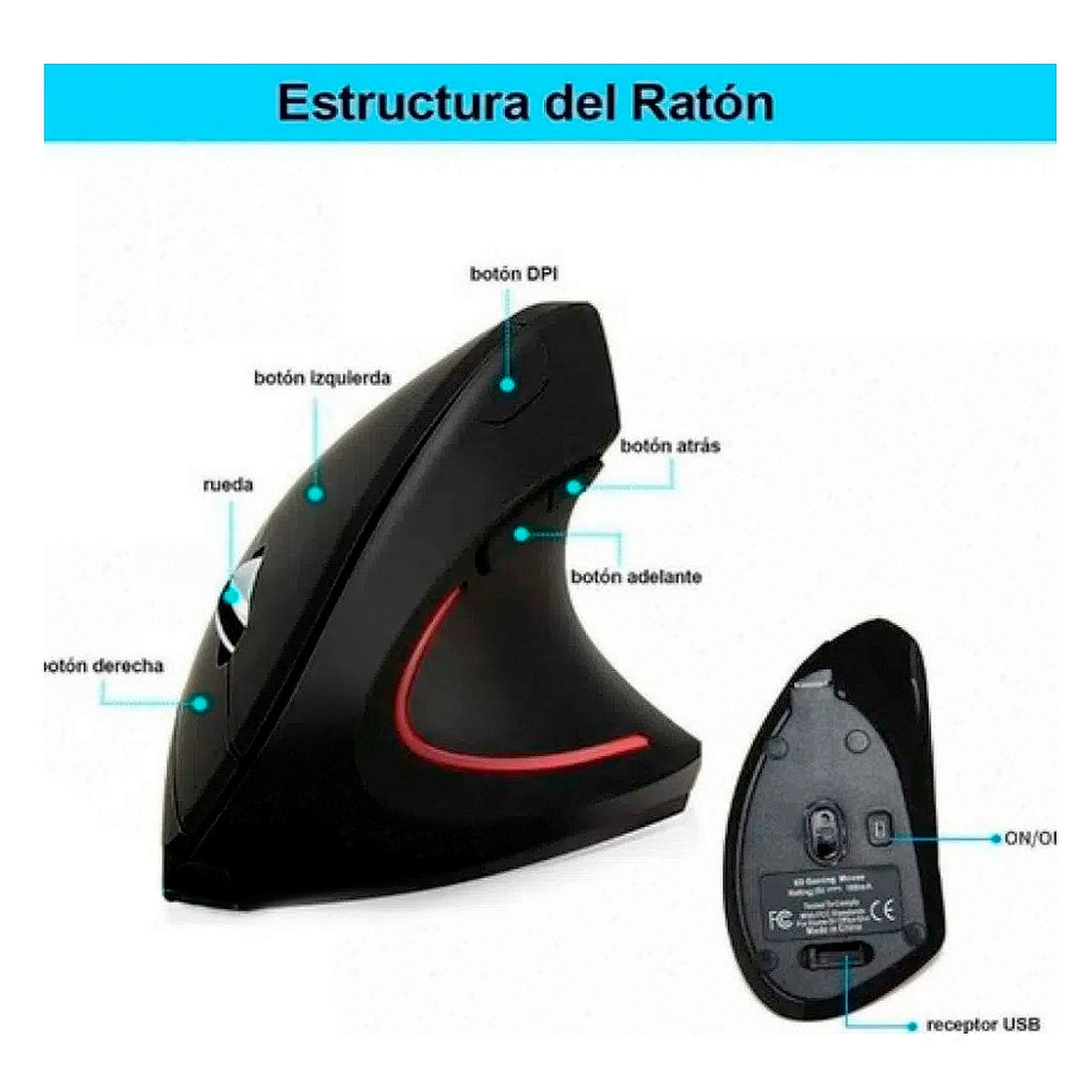 GENERICO - Mouse Vertical Ergonómico Inalámbrico USB 3.0 DPI 3600