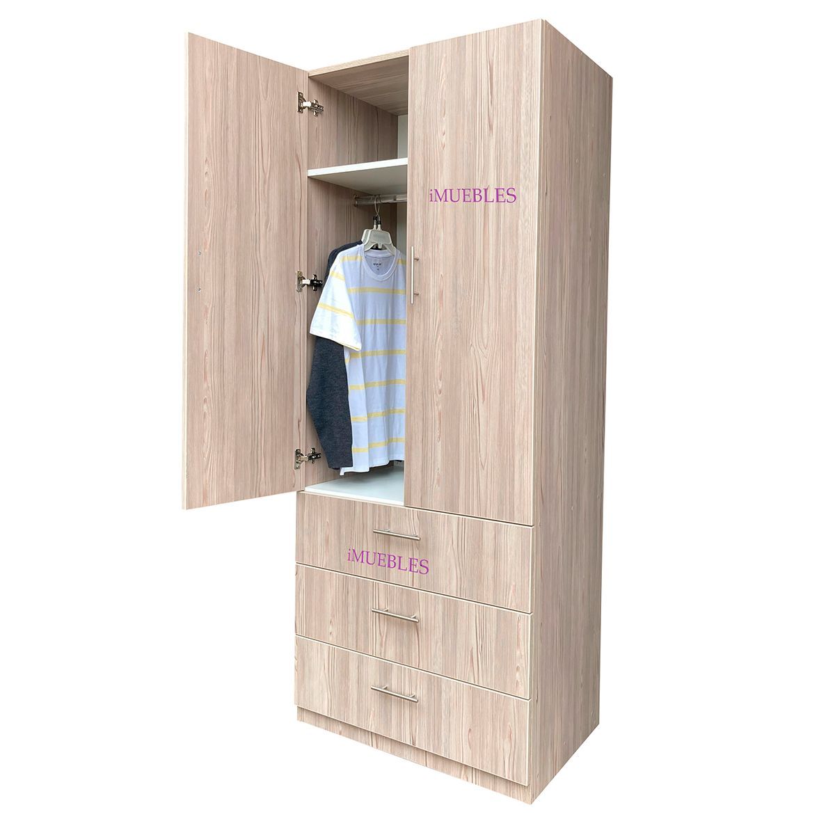 TEMEL - Bonito Ropero Personal 3 Cajones Amplios 2 Puertas Y Sabanera Capuchino