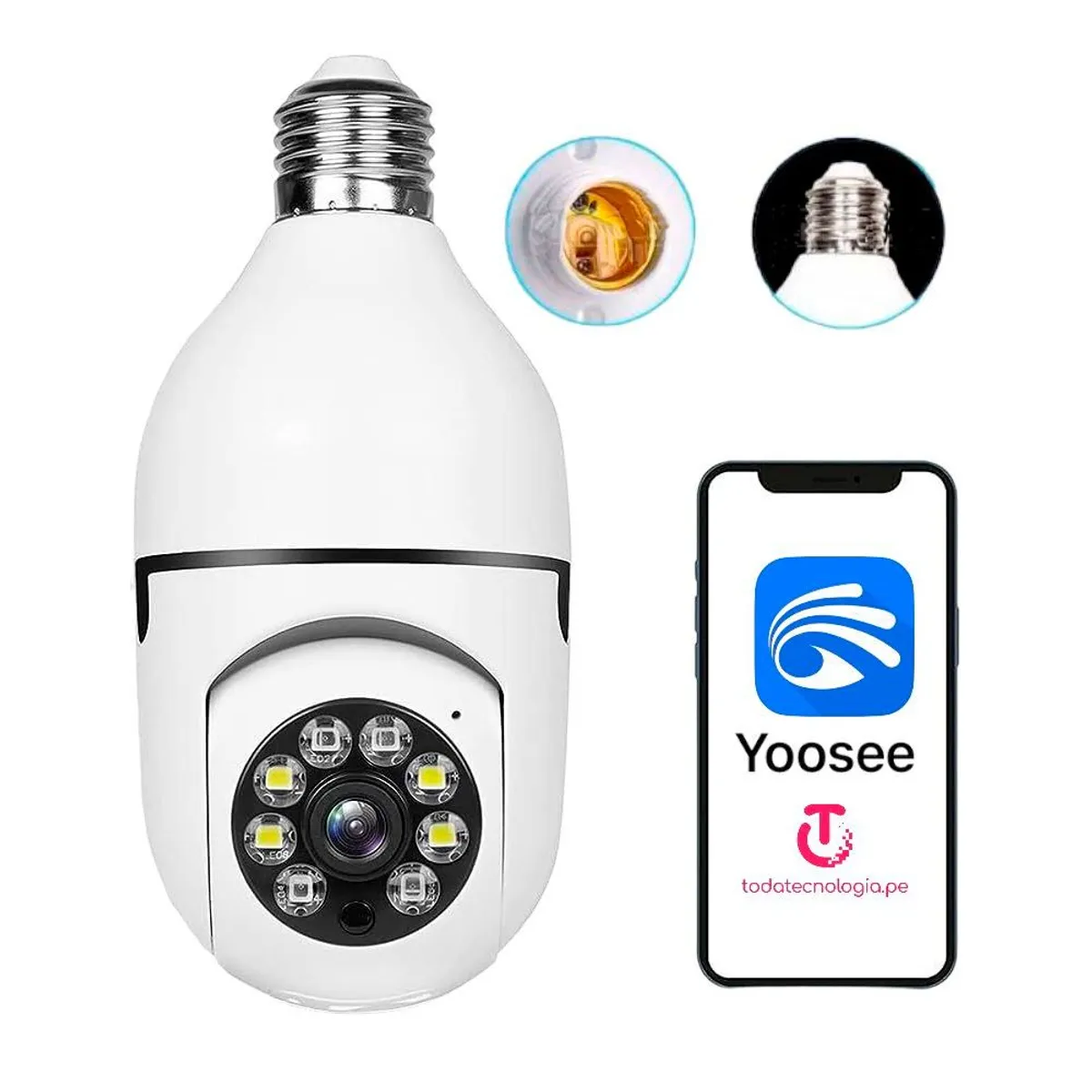 GENERICO - Foco Camara de Seguridad de 360° con Wifi Full HD Con Vision Nocturna y Altavoz