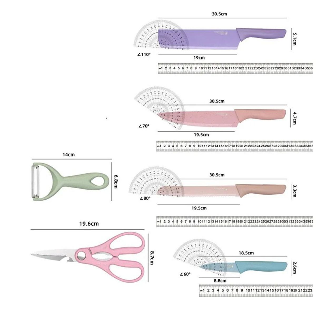 GENERICO - Set de Cuchillos de Cocina 6 Piezas Colores Acero Inoxidable