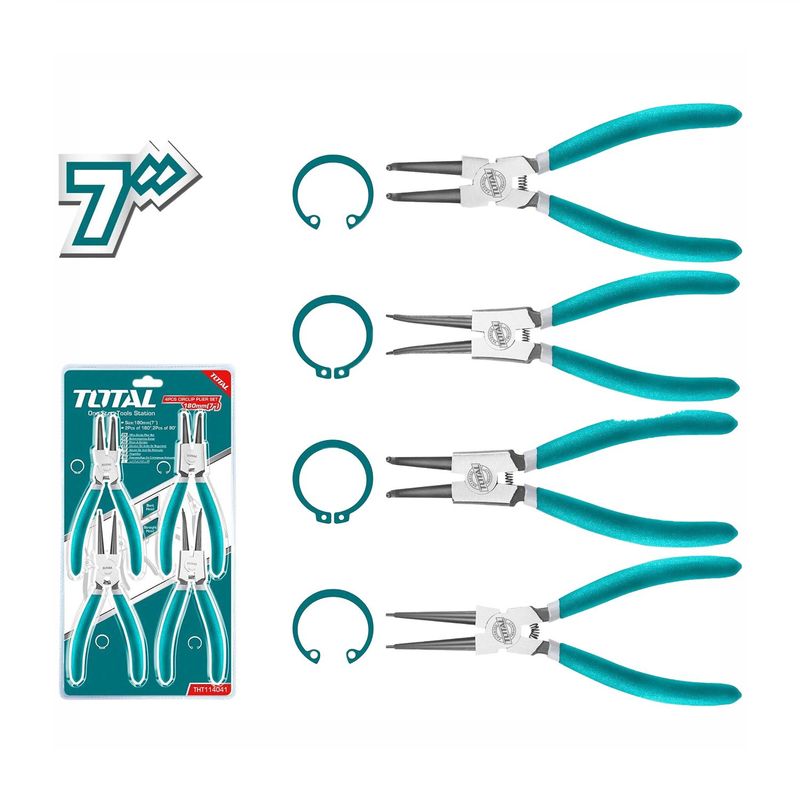 TOTAL TOOLS - SET DE ALICATES 4PZS SACA SEGUROS INTERNOS Y EXTERNOS 180MM