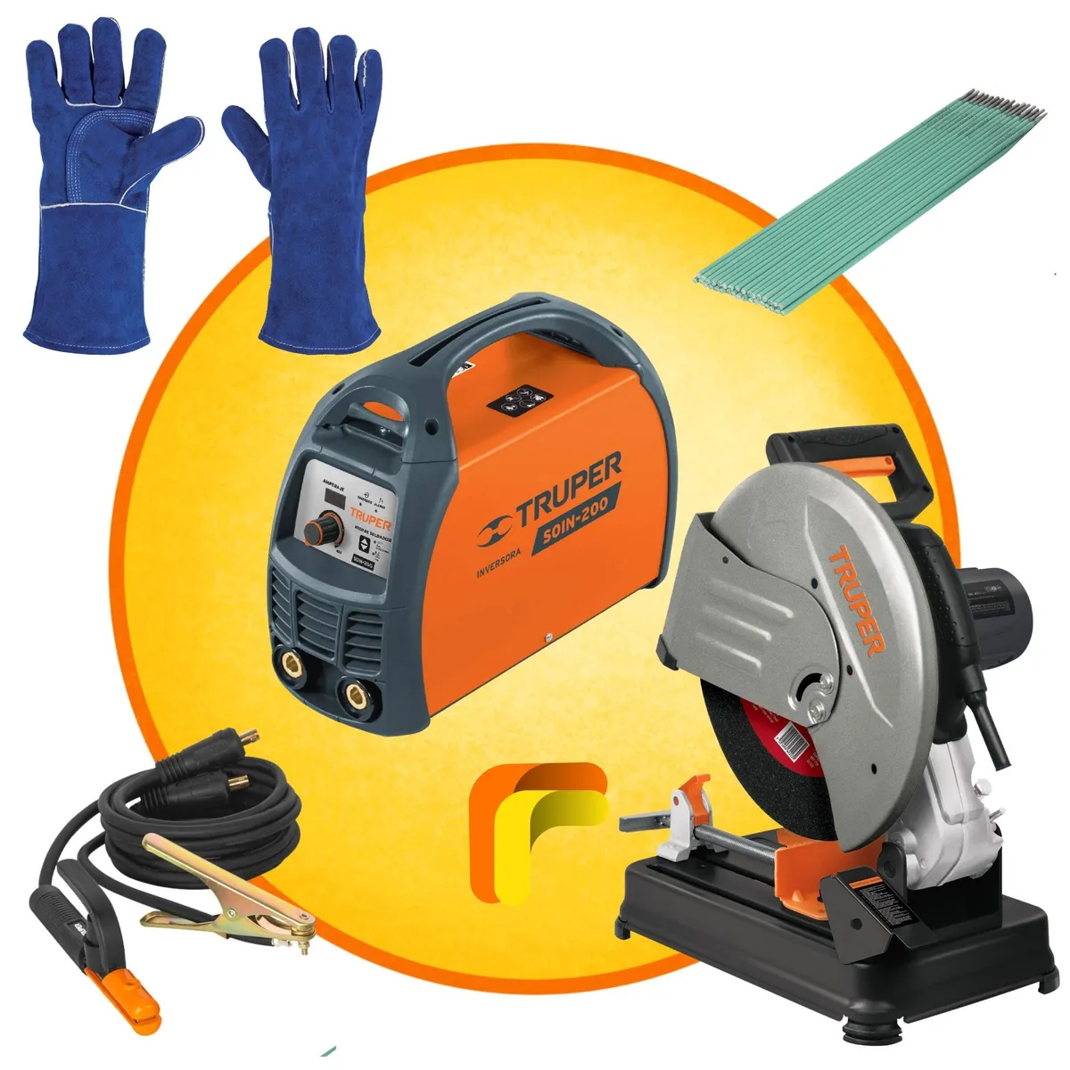 TRUPER - MEGACOMBO SOLDADORA 200A TRONZADORA DE METALES ELECTRODOS Y GUANTES