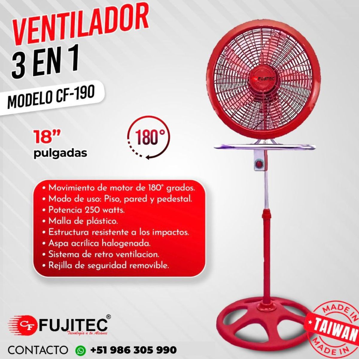 FUJITEC - VENTILADOR FUJITEC CF-190 DE 18? 250 WATTS
