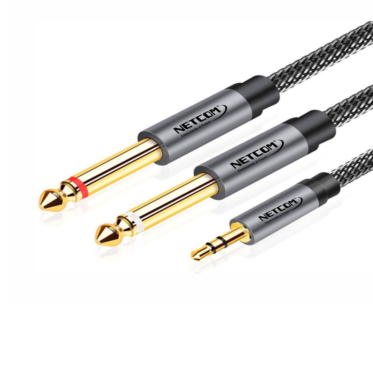 GENERICO - Cable de Audio 1 plug 3.5mm Macho a 2 plug 6.35mm Macho 1.80 Mts