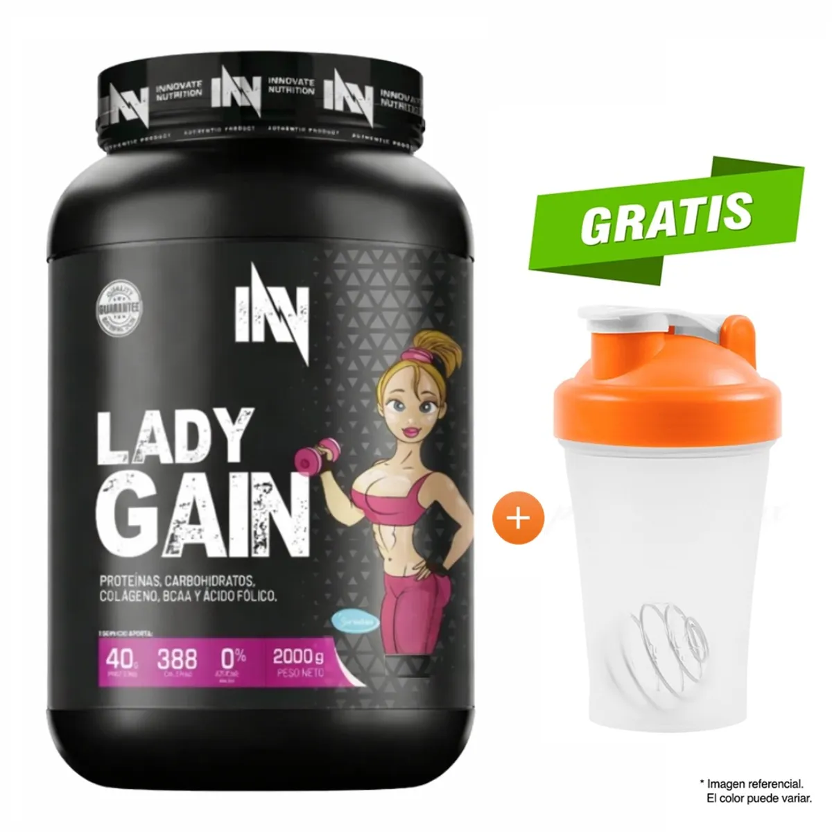 INN INNOVATE NUTRITION - Proteína Suero de Leche Lady Gain 2 kg Vainilla - 19 Servicios