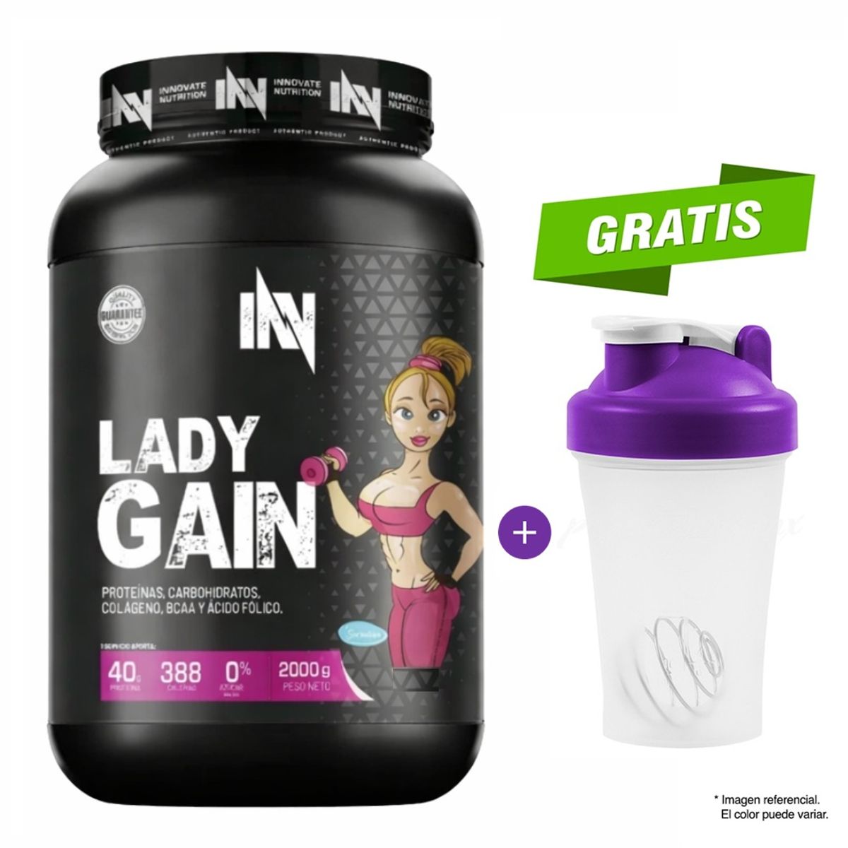 INN INNOVATE NUTRITION - Proteína Suero de Leche Lady Gain 2 kg Chocolate - 19 Servicios