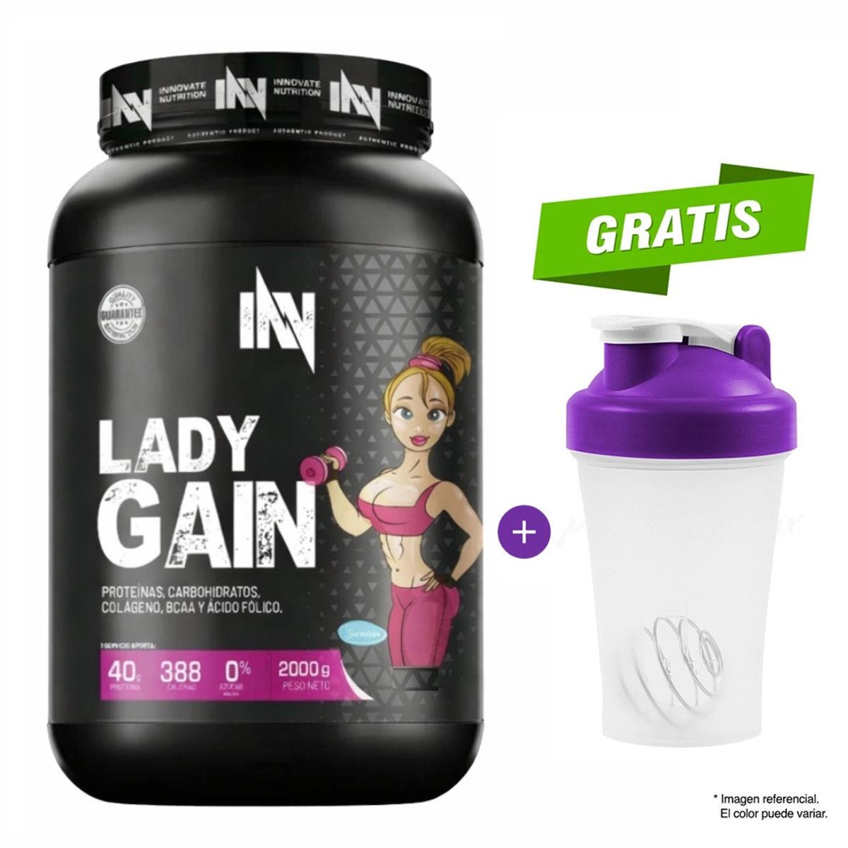 INN INNOVATE NUTRITION - Proteína Suero de Leche Lady Gain 2 kg Chocolate - 19 Servicios