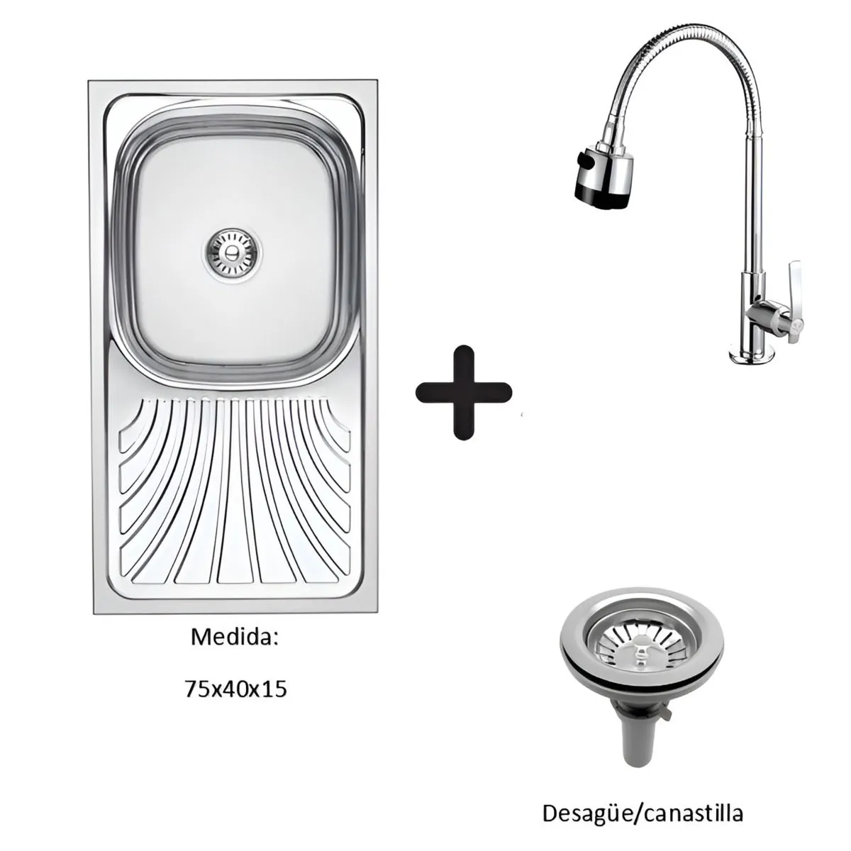 GENERICO - COMBO DE LAVADERO FREGADERO MODELO NZD ACERO MAS GRIFERIA AGUA FRIA