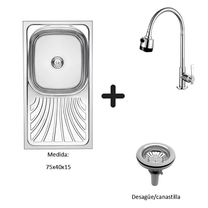 GENERICO - COMBO DE LAVADERO FREGADERO MODELO NZD ACERO MAS GRIFERIA AGUA FRIA