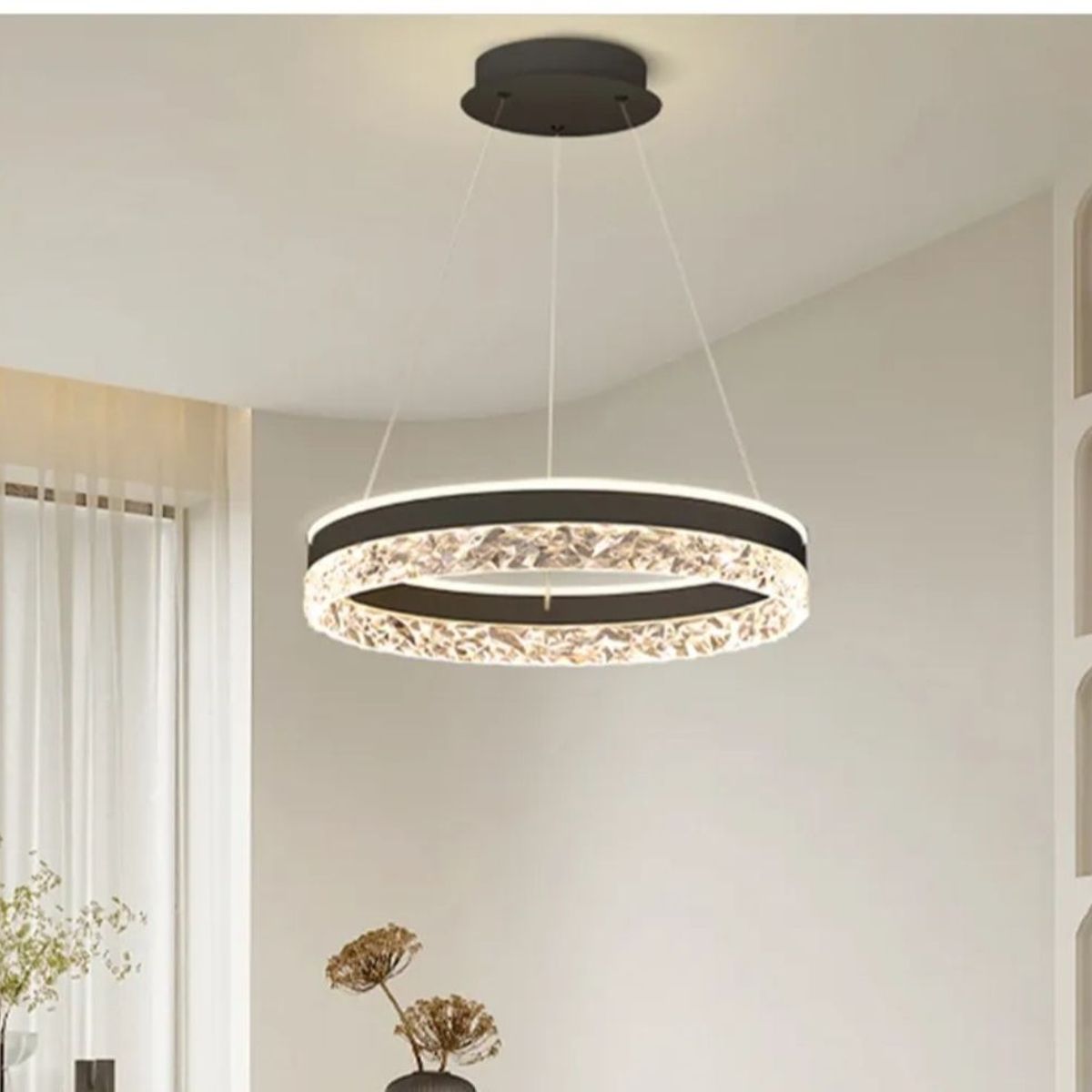 GENERICO - Lámpara de techo led aro 3 luces negro