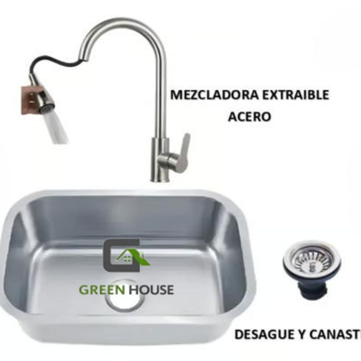 GENERICO - COMBO DE LAVADERO FREGADERO MOD AUD ACERO MAS MEZCLADORA EXTRAIBLE