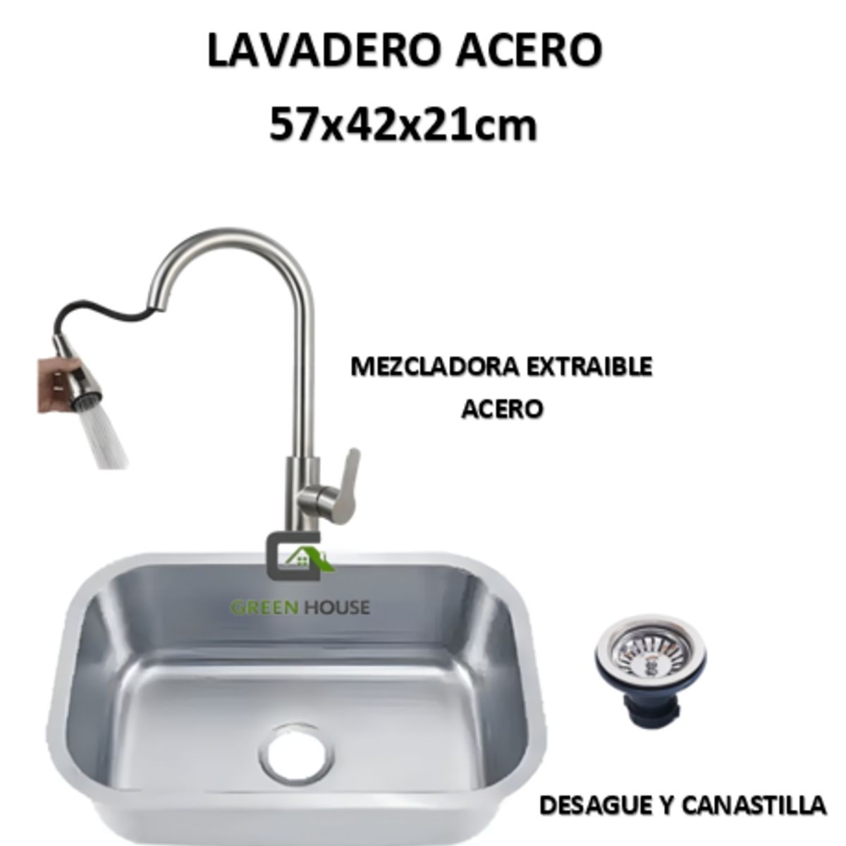 GENERICO - COMBO DE LAVADERO FREGADERO MOD AUD ACERO MAS MEZCLADORA EXTRAIBLE