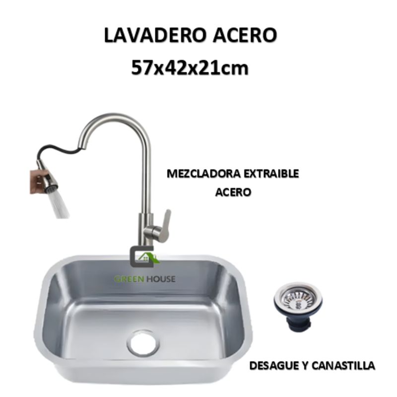 GENERICO - COMBO DE LAVADERO FREGADERO MOD AUD ACERO MAS MEZCLADORA EXTRAIBLE