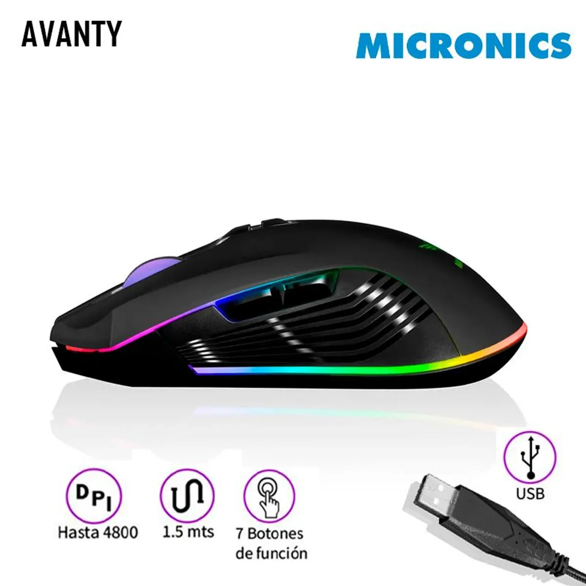 MICRONICS - Mouse Gamer Micronics Avanty RGB Iluminacion LED