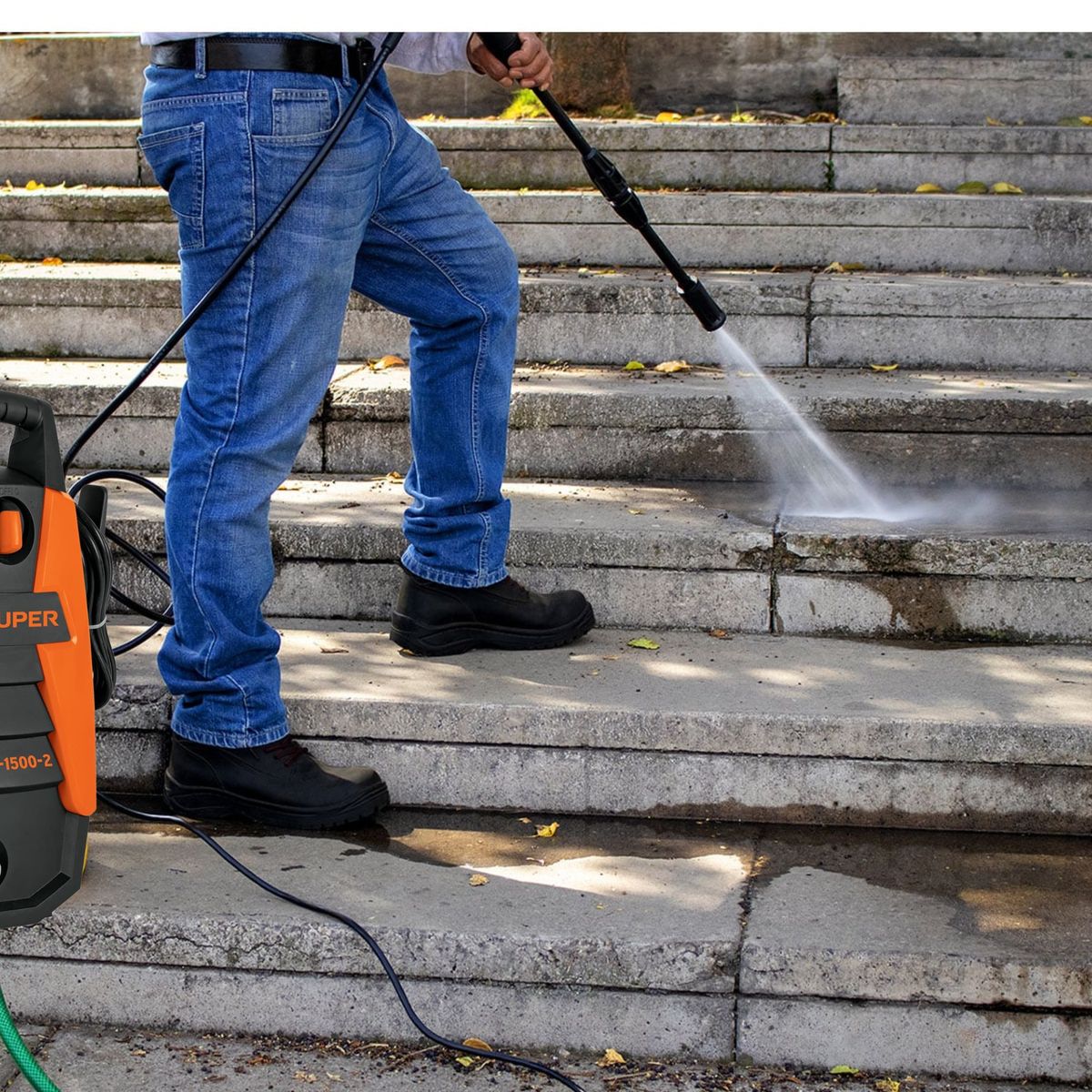 TRUPER - Combo hidrolavadora 1500PSI TRUPER,  Aspiradora 12V, manguera de 10m