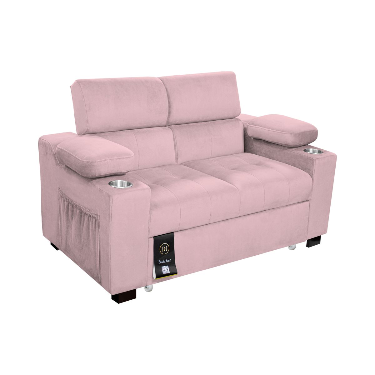 BARAKA HOME - Sofá Cama Baltimore con Porta Vasos y Bolsillo 2 plz - Rosado