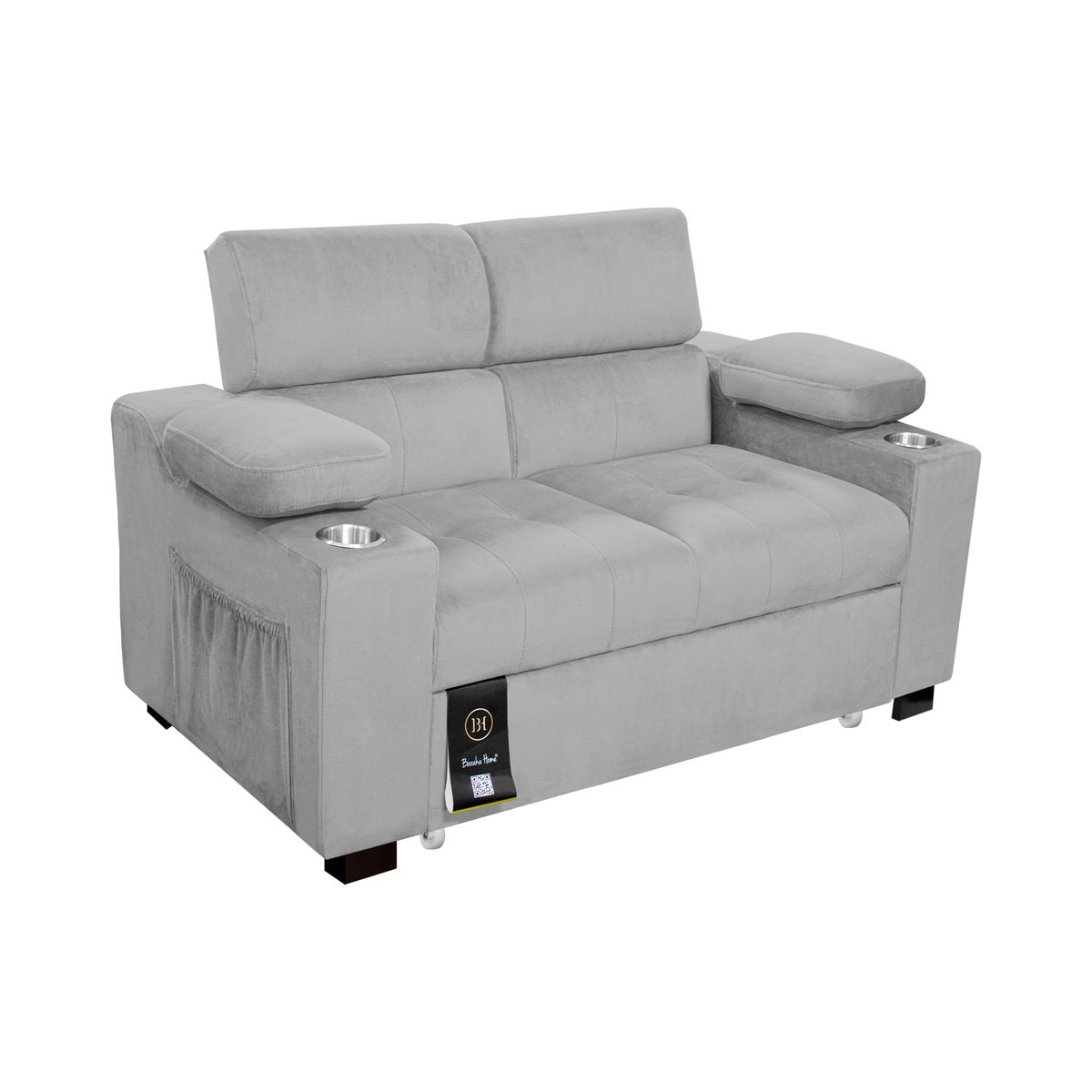 BARAKA HOME - Sofá Cama Baltimore con Porta Vasos y Bolsillo 2plz - Gris Claro