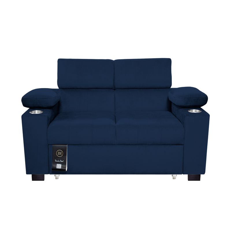 BARAKA HOME - Sofá Cama Baltimore con Porta Vasos y Bolsillo 2 plz - Azul Marino