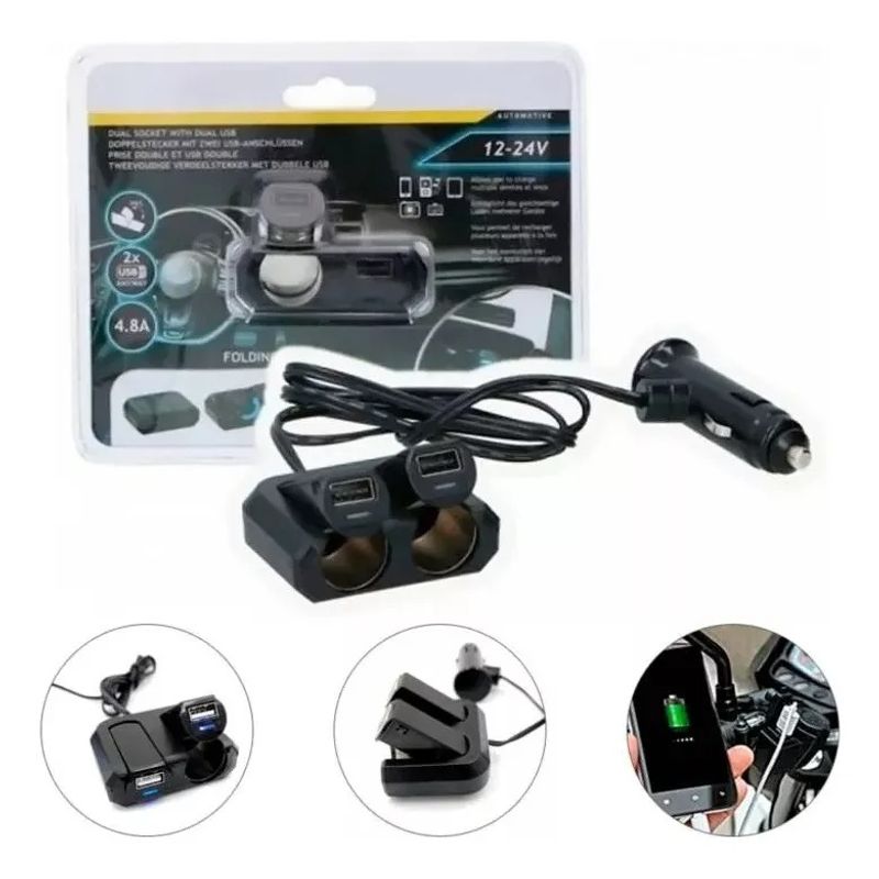 OEM - Cargador USB Cigarrera Doble Divisor 12-24V 48A 2x Clgarrera  2x USB