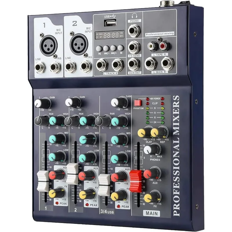 OEM - Mezclador de Audio Profesional 4 Canales Mezclador Audio USB Bluetooth