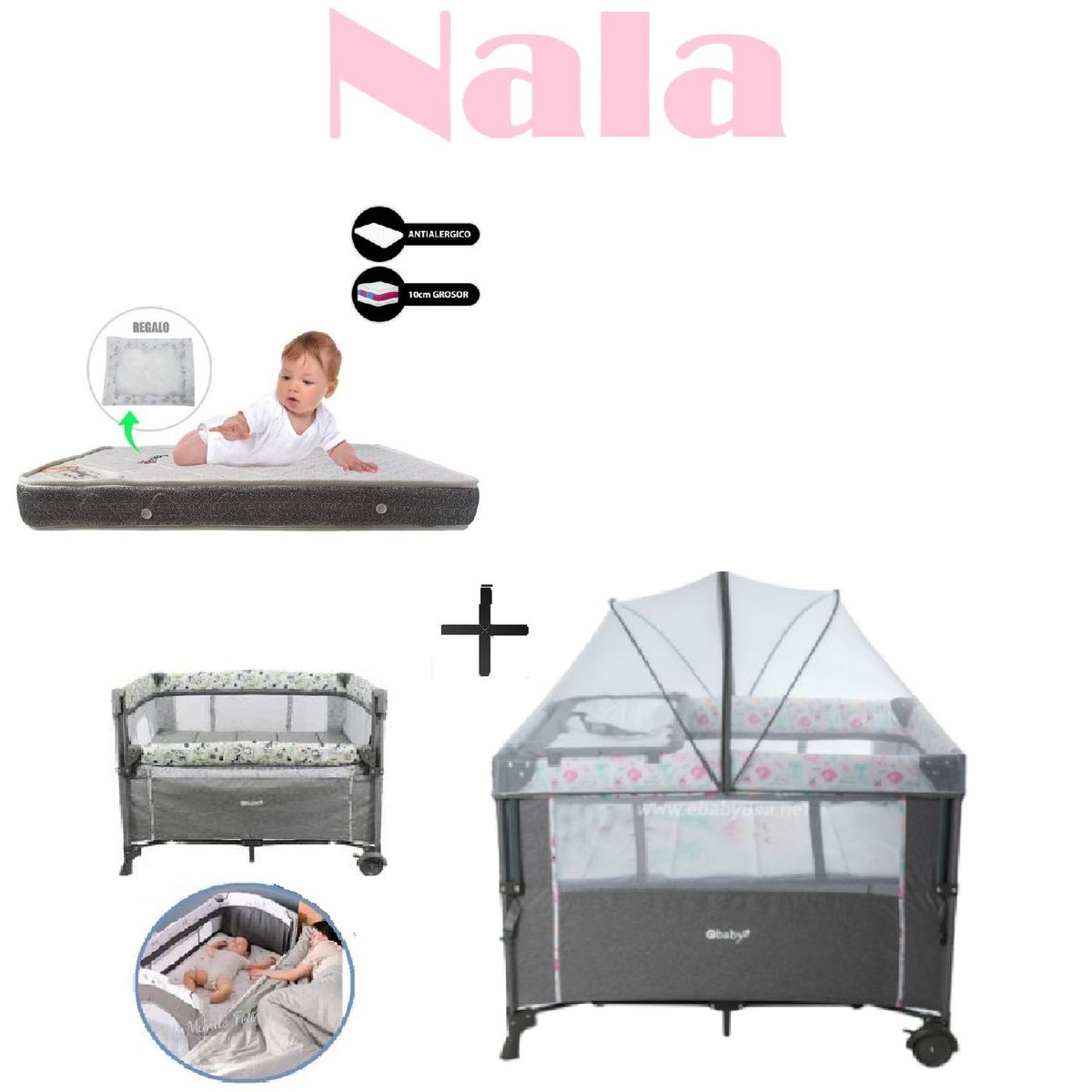 EBABY - Cuna Corral Nala -Colchon P-Rosa
