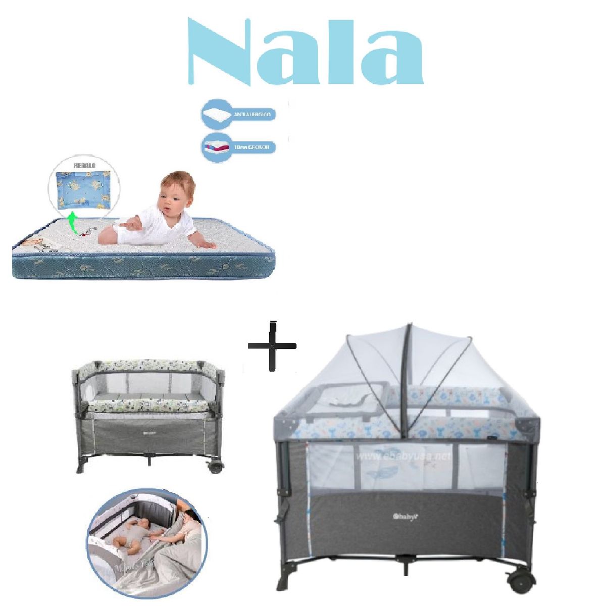 EBABY - Cuna Corral Nala -Colchon A-Celeste