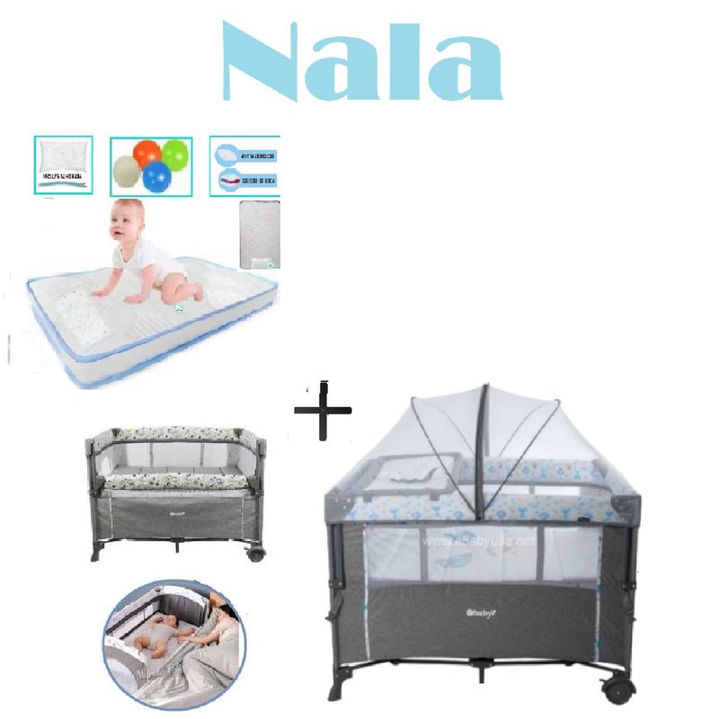 EBABY - Cuna Corral Nala -Colchon C-Celeste