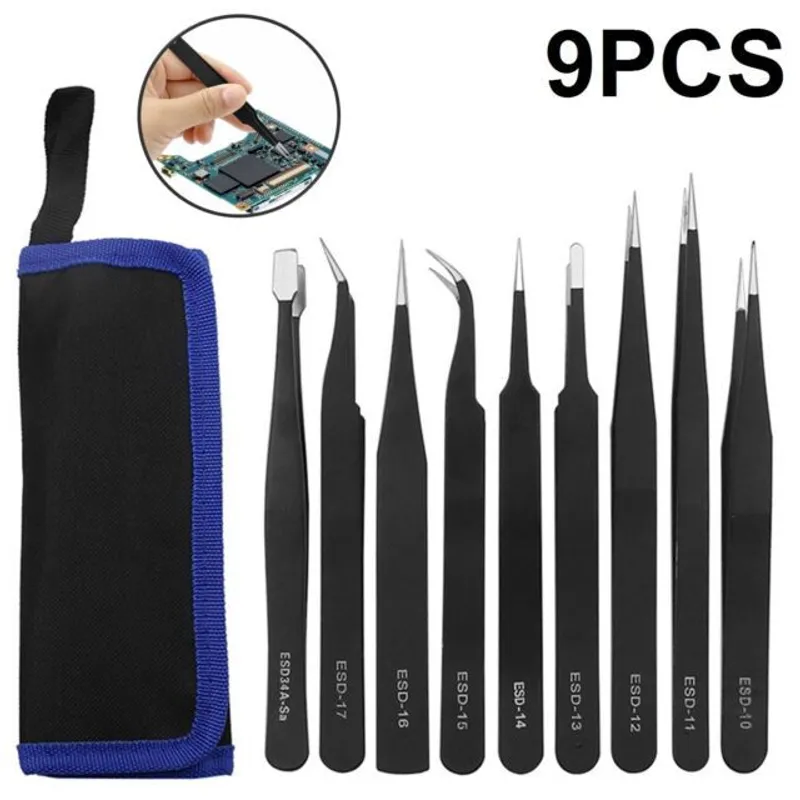 GENERICO - Pinzas Antiestatica para Electronica 9pcs