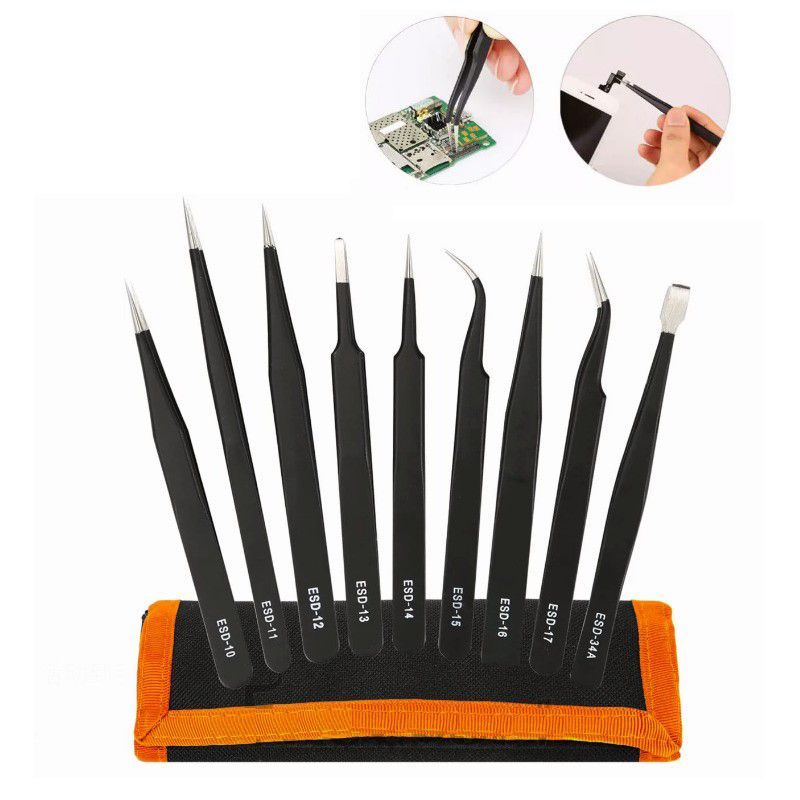 GENERICO - Pinzas Antiestatica para Reparaciones set de 9pcs