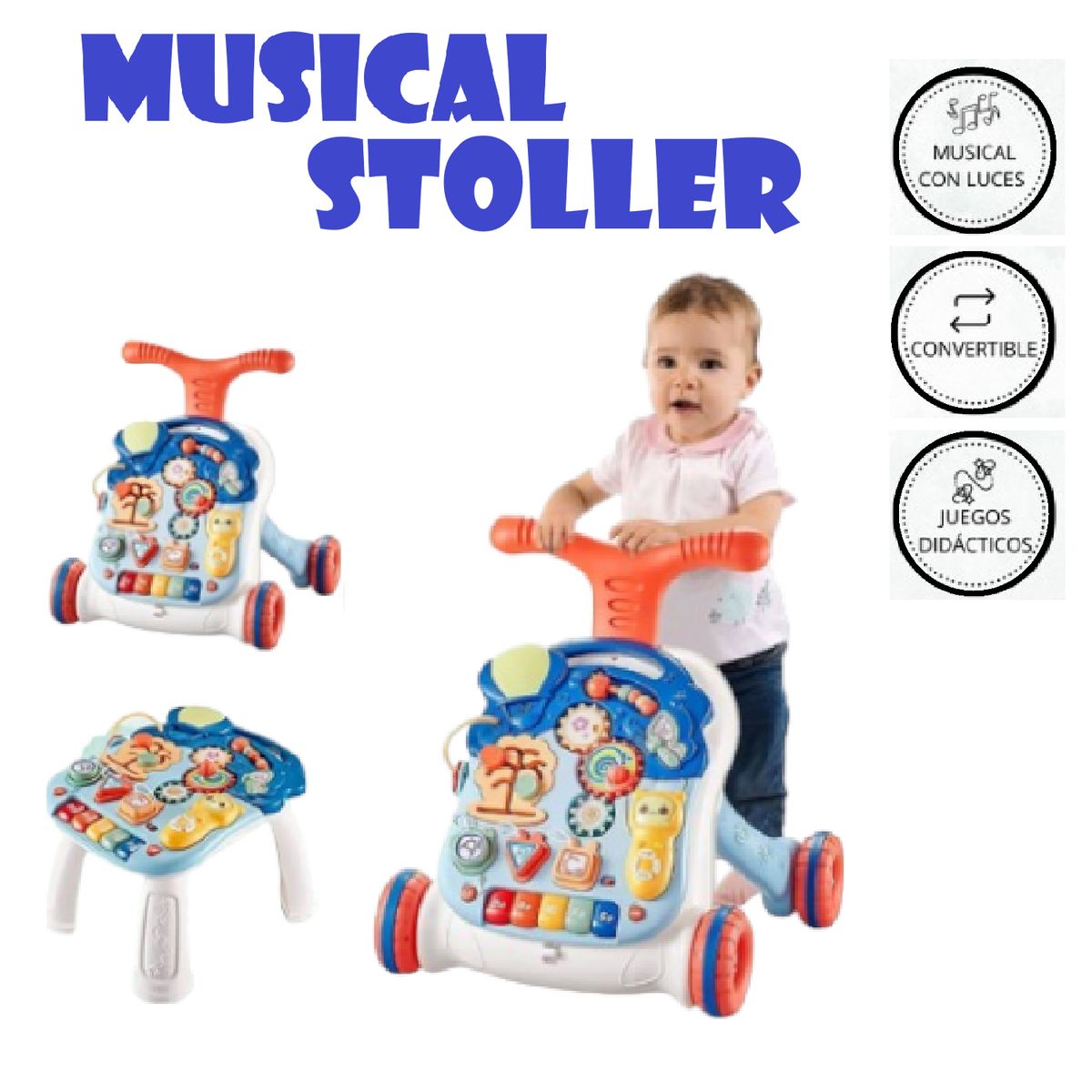 IDEAL - Caminador Convertible Musical Stoller 2en1-Naranja