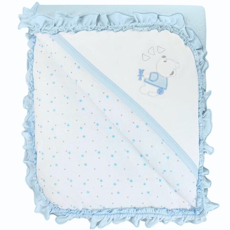 BABY MERINOS - Colcha bebé acolchada Reversible - jacquard  - Osito 3C - Celeste