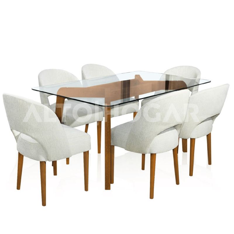ALTO HOGAR - Juego de Comedor 6 Sillas Mya Crema Madera Tornillo