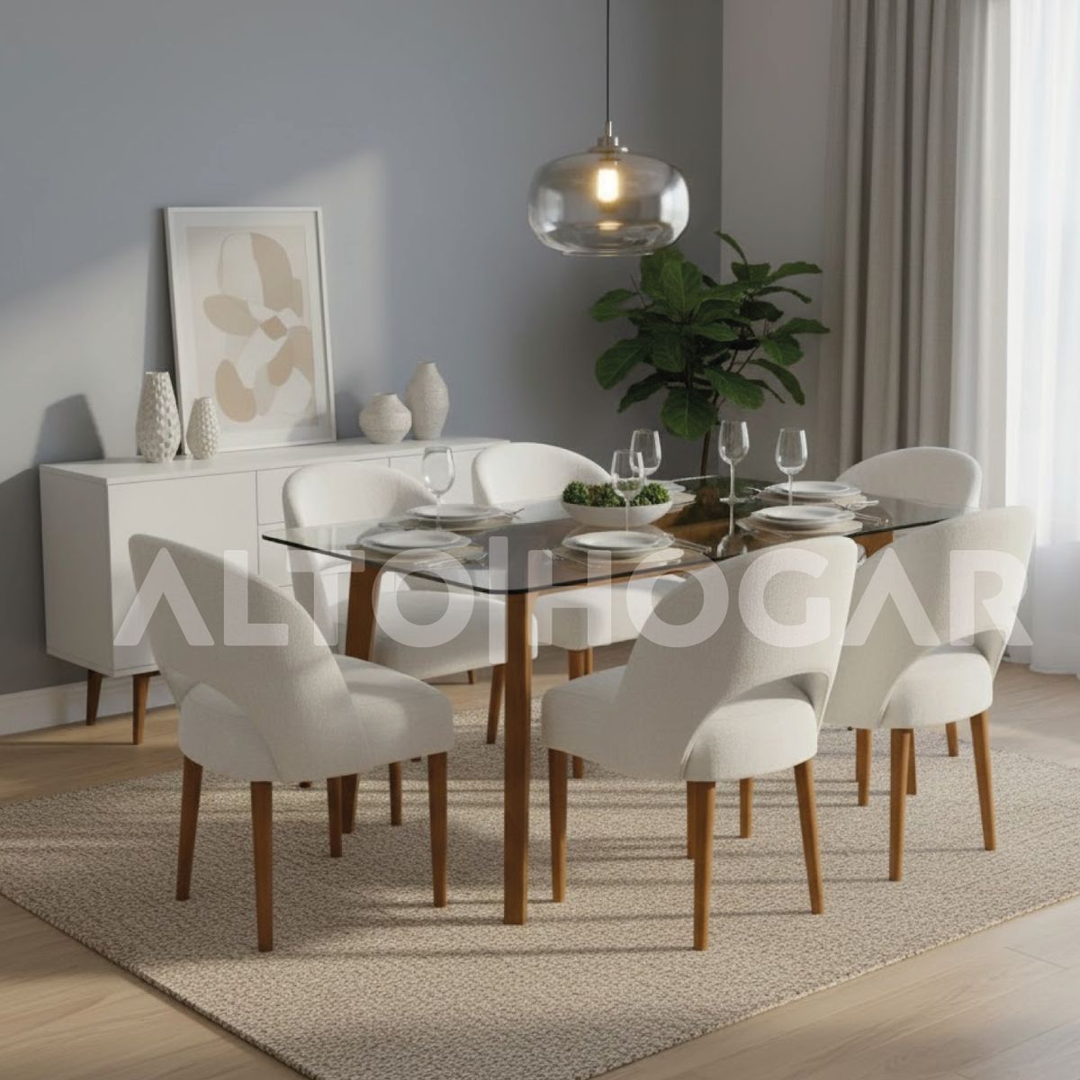 ALTO HOGAR - Juego de Comedor 6 Sillas Mya Crema Madera Tornillo