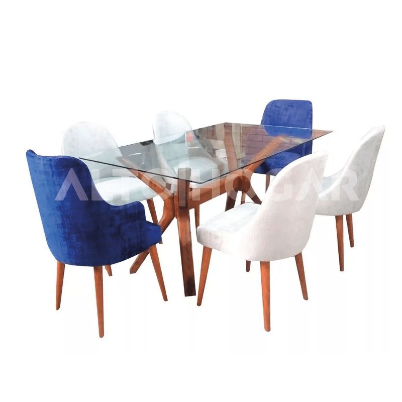 ALTO HOGAR - Juego de Comedor 6 Sillas Nia Azul y Crema Madera Tornillo