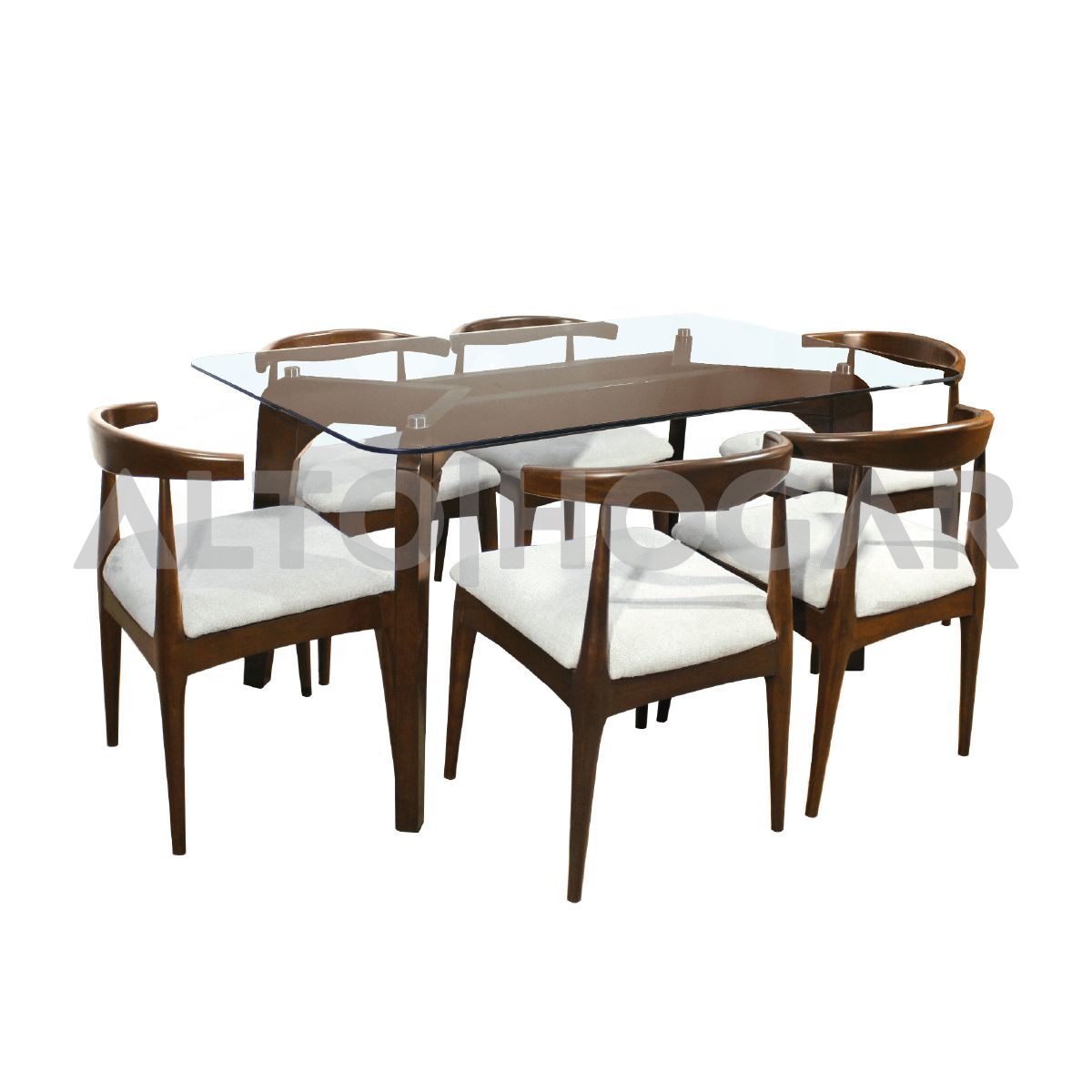 ALTO HOGAR - Juego de Comedor 6 Sillas Naehla Crema Madera Tornillo