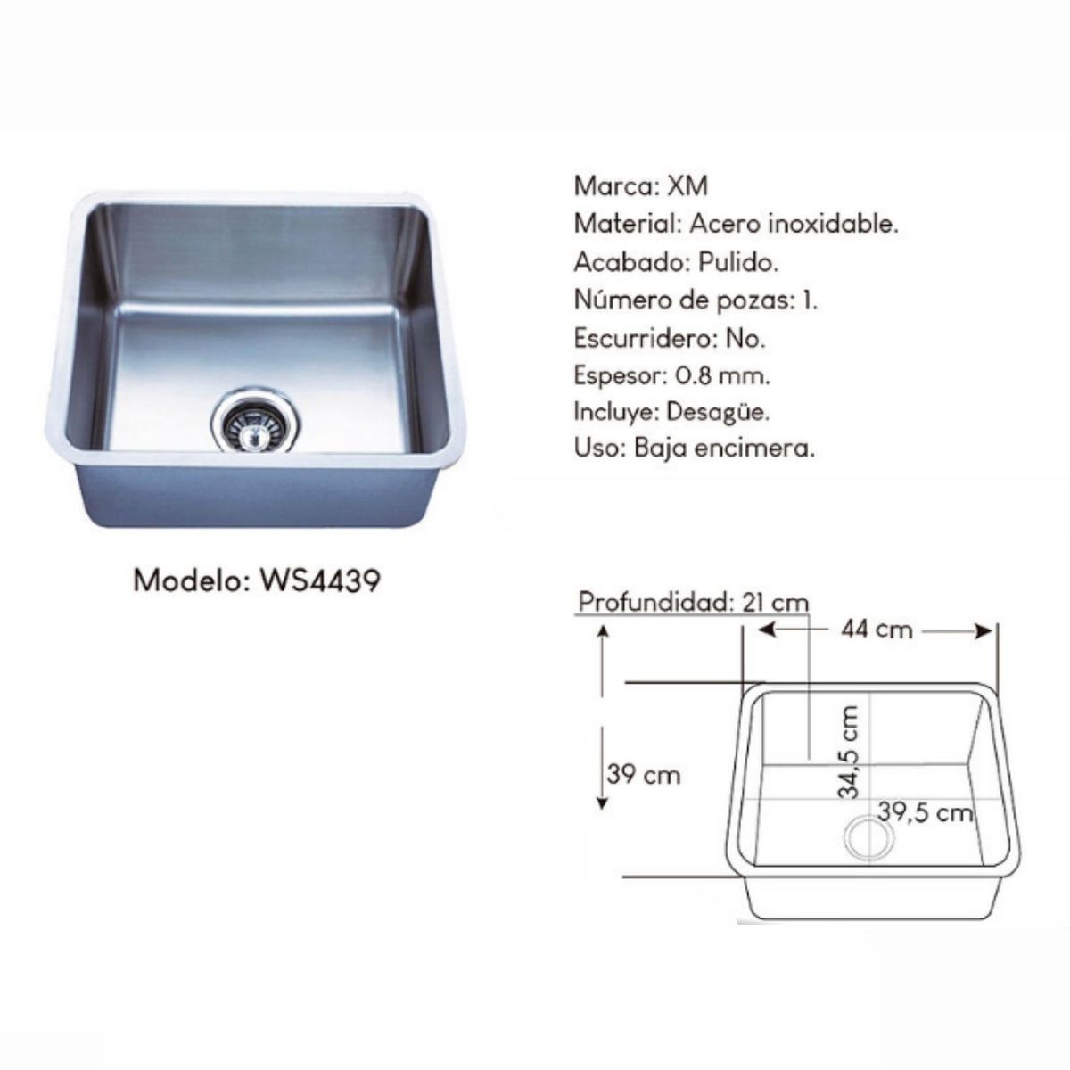 GENERICO - Lavadero de Cocina Acero Inoxidable 1 Poza