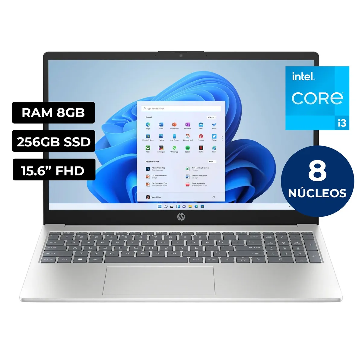 HP - LAPTOP HP 15-FD0004LA INTEL CORE I3 N305 8 NUCLEOS 8GB 256GB SSD 15.6"