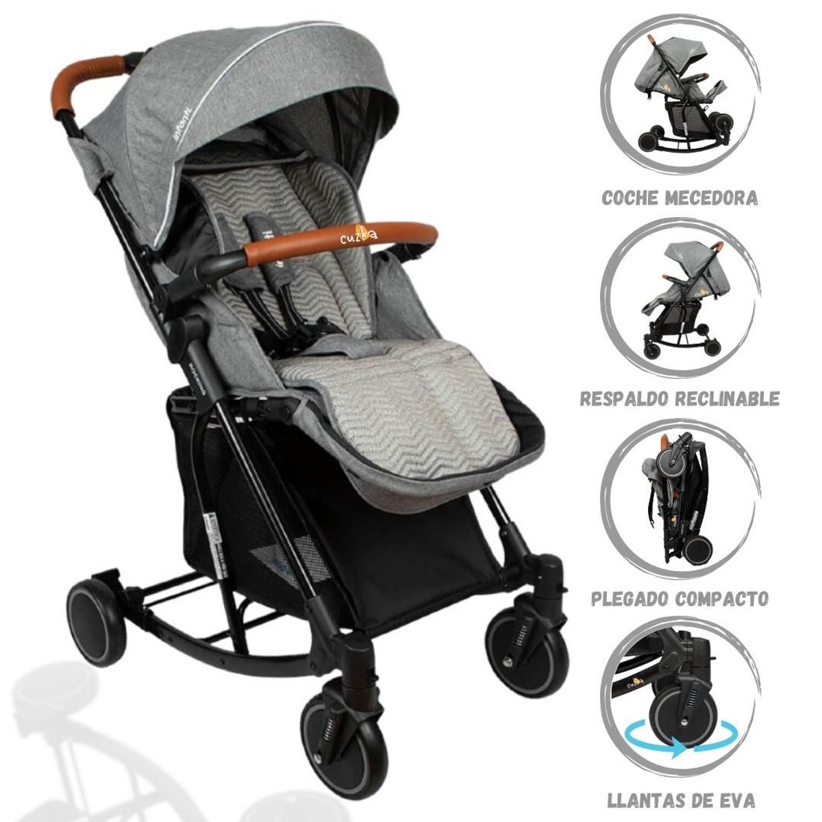 INFANTI - Coche Cuna con Mecedora para Bebé INFANTI «ROCKING» Gray