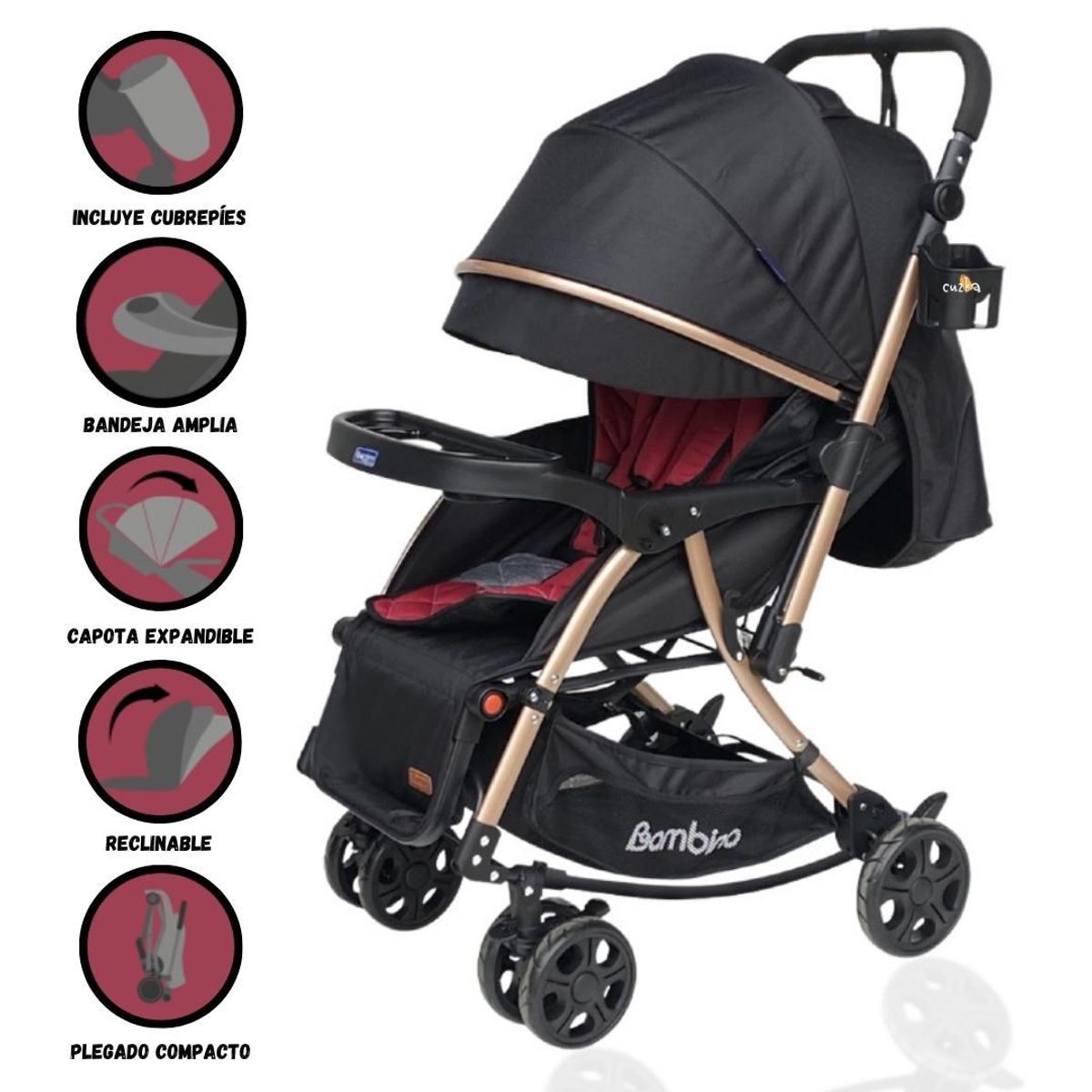 BAMBINO - Coche Cuna con Mecedora para Bebé «ROMA» Black