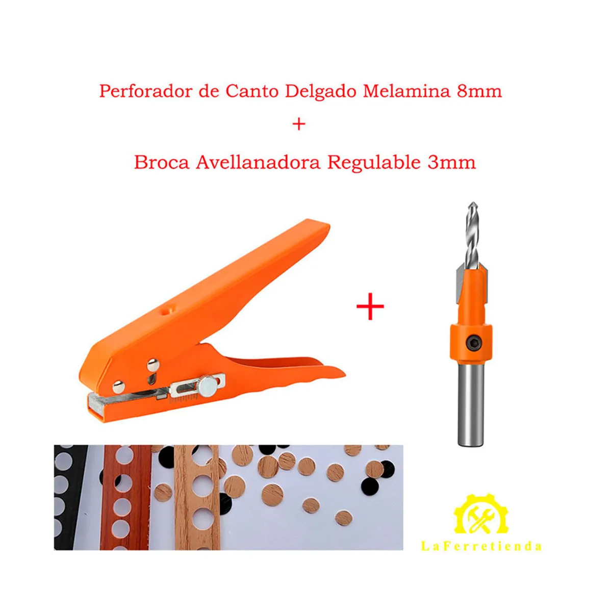GENERICO - KIT Perforador Canto  Melamina Tapa Tornillos +  Avellanador 3mm