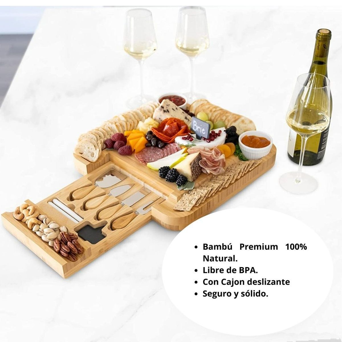 GENERICO - Tabla Grande de Quesos  Charcuteria Premium Con Cajon Extraible