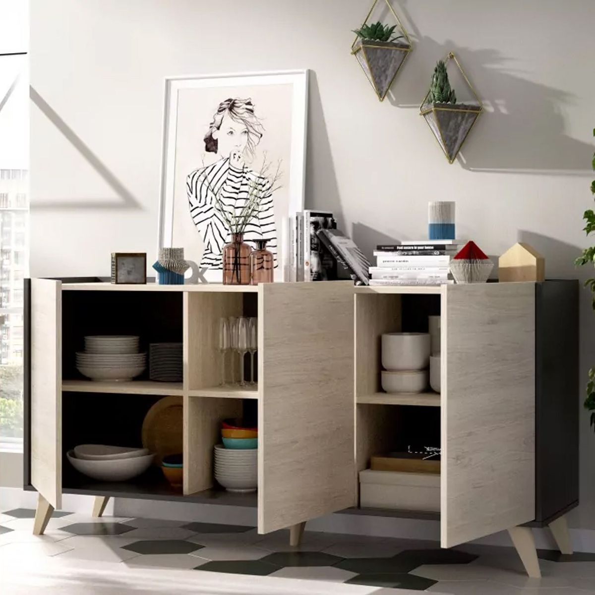 VENTITAS HOME - Aparador Vintage Cheryl Ventitas Home Negro y Rovere