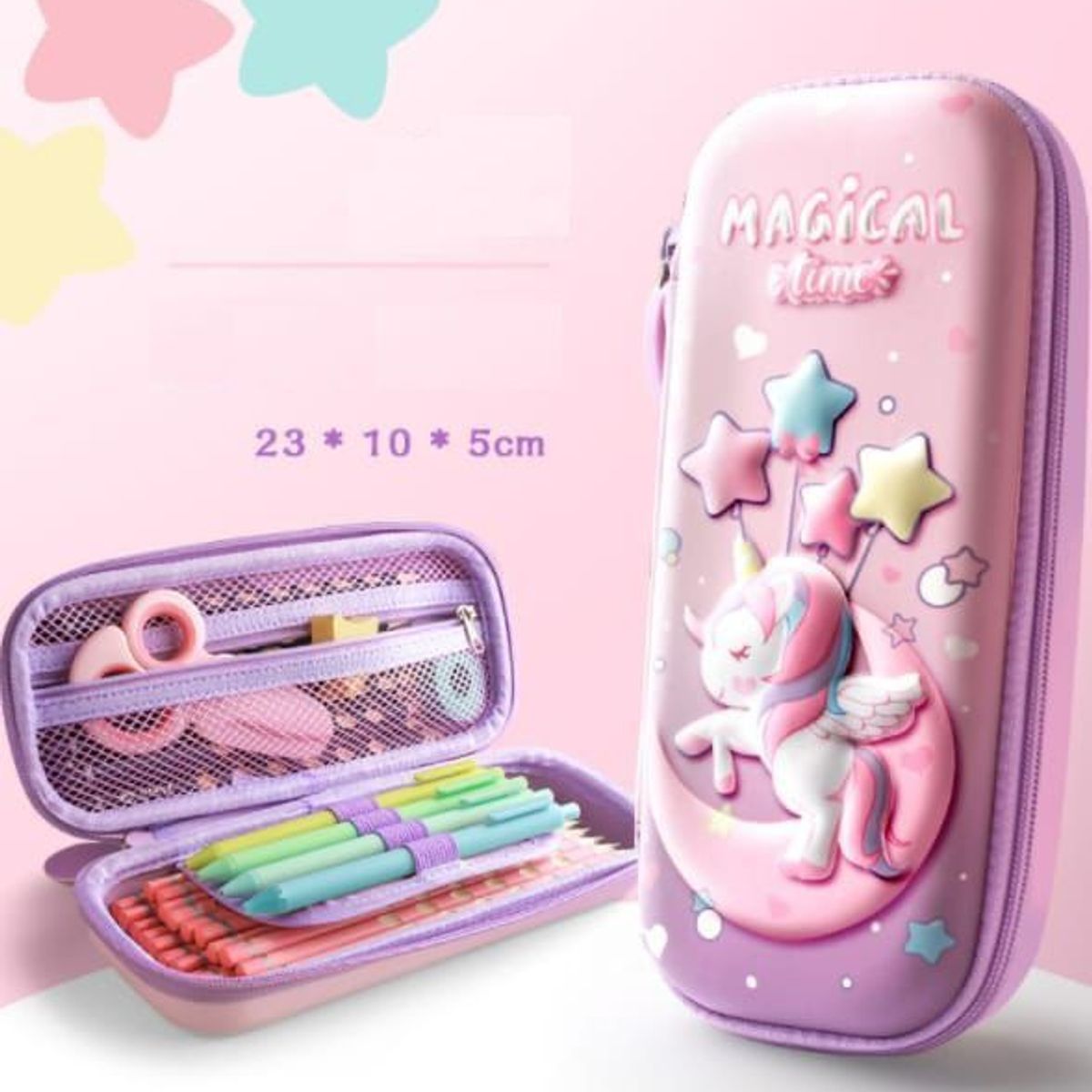 GENERICO - CARTUCHERA 3D UNICORNIO LUNA Y ESTRELLA