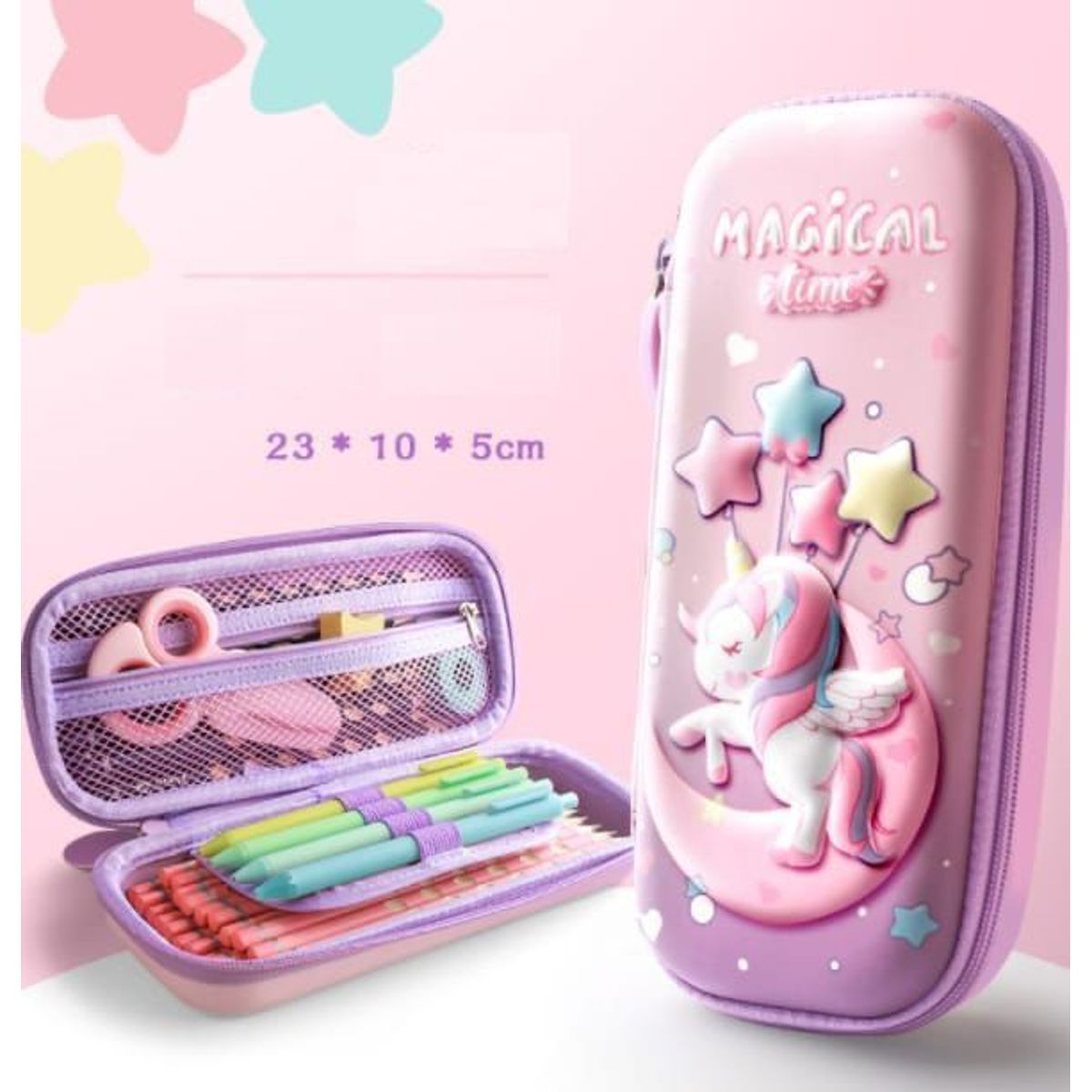 GENERICO - CARTUCHERA 3D UNICORNIO LUNA Y ESTRELLA