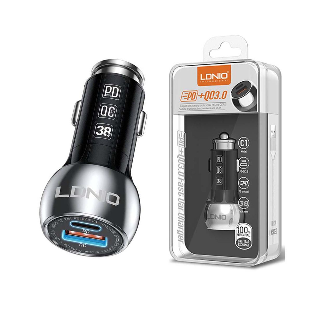 LDNIO - Cargador Super Fast 3.0 de Auto para iPhone 12, Pro, 12 Pro-Max