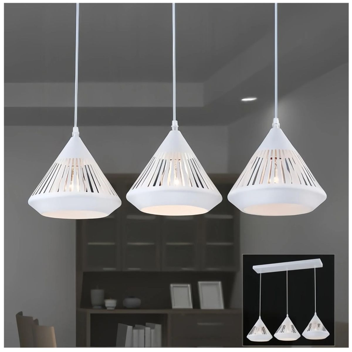 GENERICO - Lámpara colgante minimalista color blanco 3 unidades