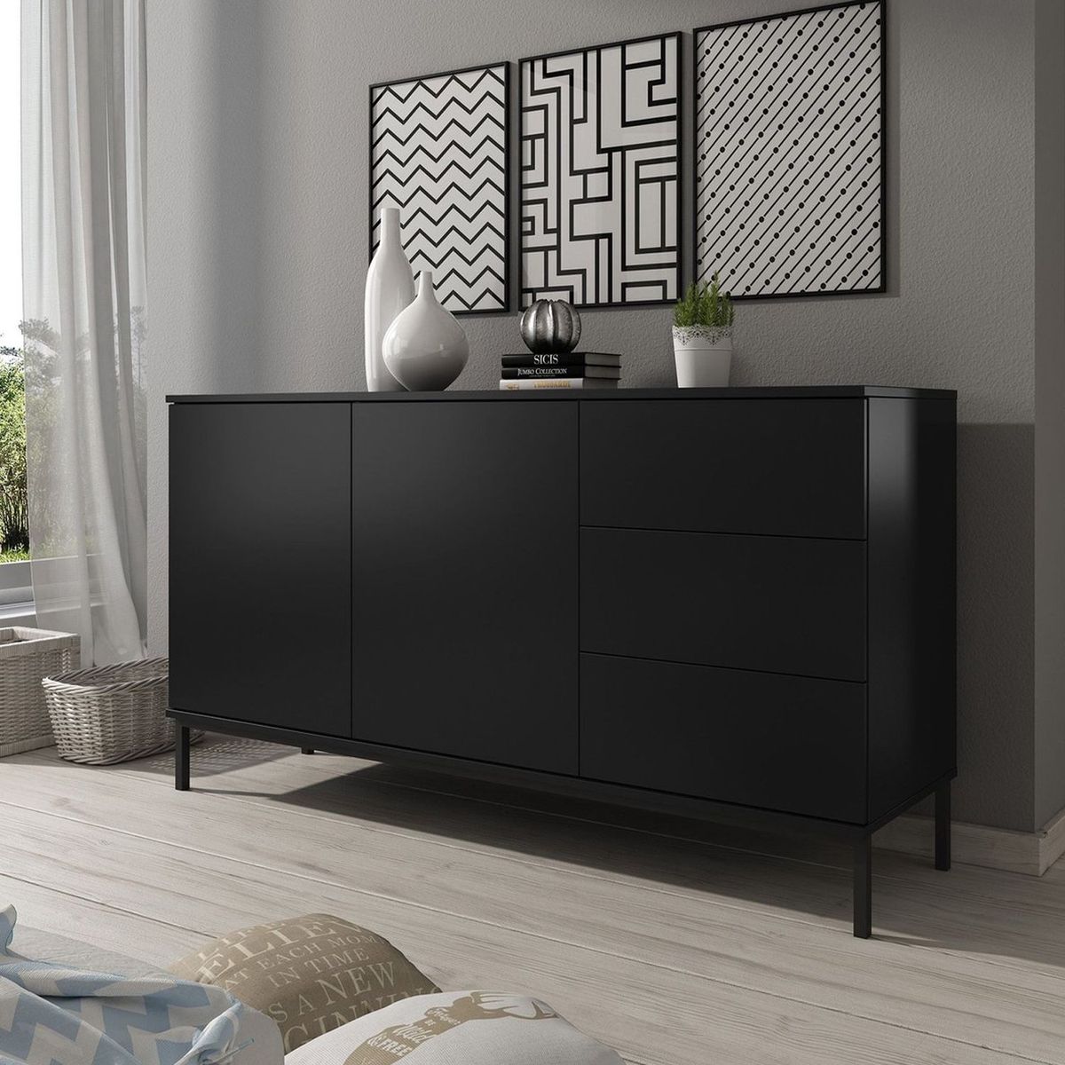 VENTITAS HOME - Cómoda Aparador Industrial Buwa Ventitas Home Negro Mate